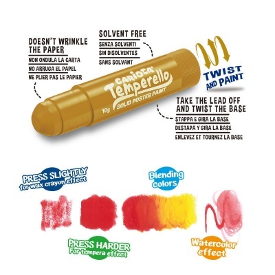 Batom sólido dourado Carioca Temperello com instruções e amostras de cor