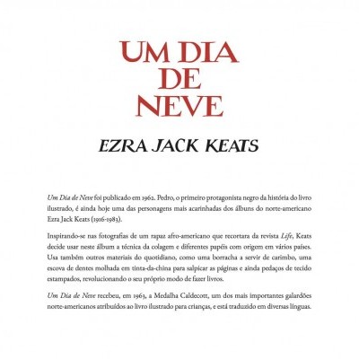 Texto em português sobre o livro 'Um Dia de Neve' de Ezra Jack Keats