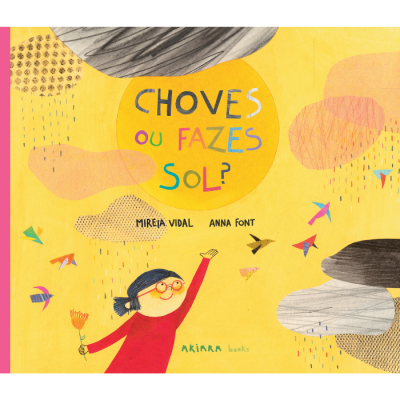Capa de livro infantil amarelo com ilustração colorida e texto em letras maiúsculas.