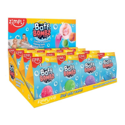 Expositor de bolas efervescentes para banho Zimpli Baff Bombz coloridas