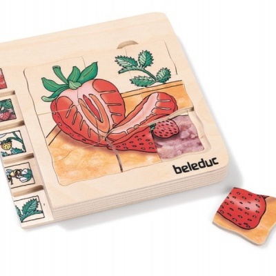 Quebra-cabeça de madeira morango vermelho com folhas verdes da Beleduc