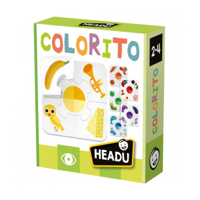Embalagem verde do jogo COLORITO da HEADU com imagens de puzzle colorido