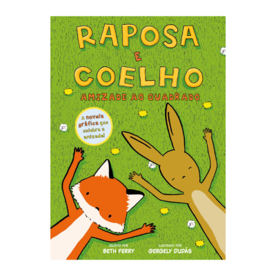 Capa de livro infantil com raposa e coelho em fundo verde e texto colorido