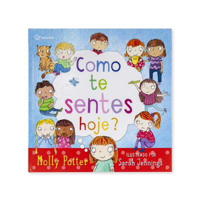 Capa de livro infantil Como te sentes hoje com crianças e gato ilustrados