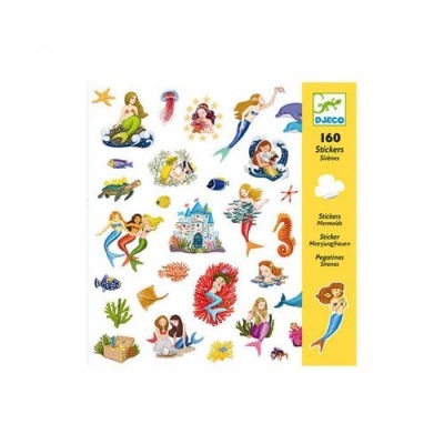 Folha de autocolantes de sereias coloridas com embalagem amarela