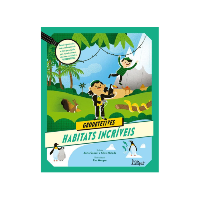 Capa de livro infantil colorida com duas personagens animadas numa floresta, animais e texto do título e autores