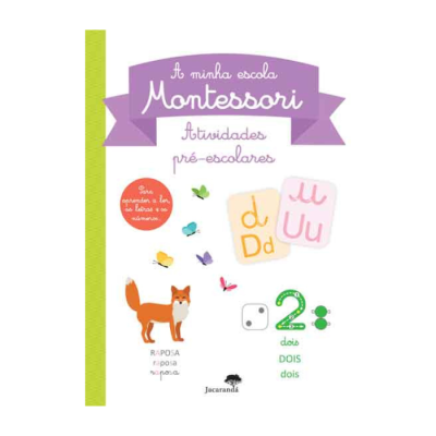Capa de livro infantil com texto e ilustrações coloridas Montessori