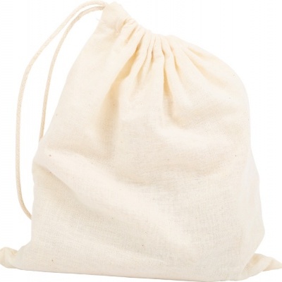 Saco de tecido branco ou bege claro com cordão