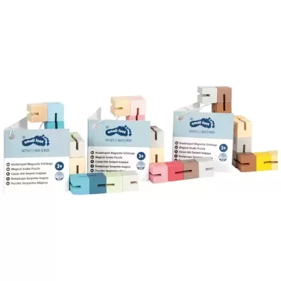 Conjuntos de puzzles magnéticos Small Foot em caixas brancas com blocos coloridos pastel