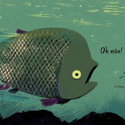 Ilustração de um peixe grande a nadar com texto em português