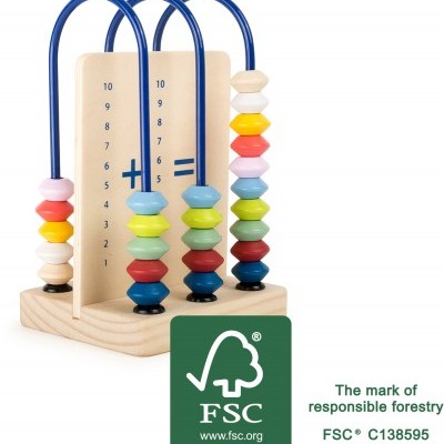 Calculadora de contas em madeira com contas coloridas e certificação FSC