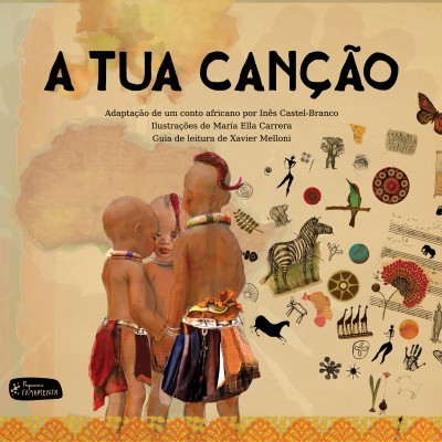 Capa de livro infantil com crianças africanas e ilustrações coloridas