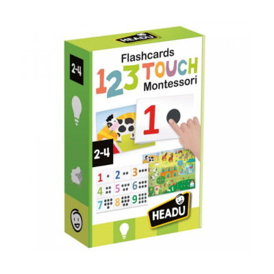 Conjunto de flashcards educativos 123 TOUCH Montessori da HEADU em caixa verde e branca