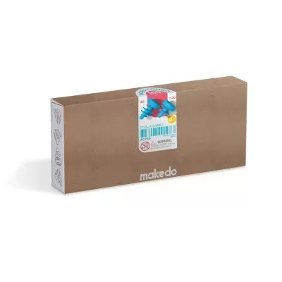 Caixa castanha de cartão com etiqueta colorida do produto Makedo