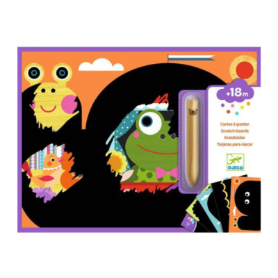 Brinquedo educativo de raspar Cartes à gratter da DJECO para crianças, com cartão ilustrado e lápis de madeira