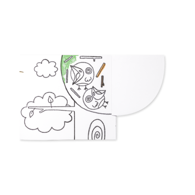 Desenho para colorir com pássaros e rama, parcialmente colorido