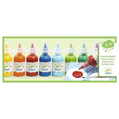 Conjunto de 8 tintas gouache em frascos coloridos com bicos aplicadores