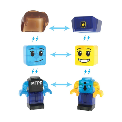 Peças de construção tipo Lego coloridas com tema de polícia