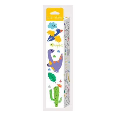 Pacote de autocolantes coloridos com dinossauro, cacto, nuvem e peixe