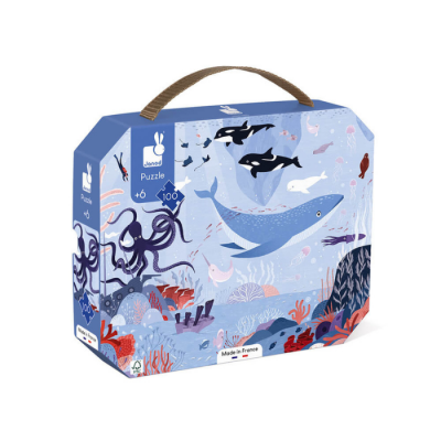 Caixa de puzzle Janod com ilustração de animais marinhos