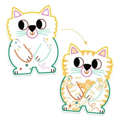 Desenhos coloridos de dois gatos em estilo cartoon com traços distintos e olhos grandes.