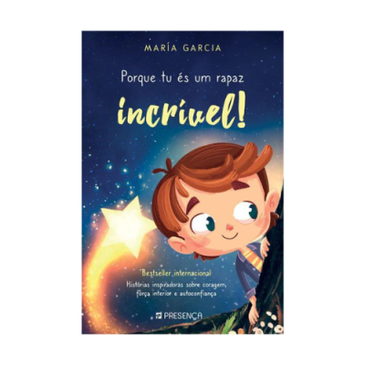 Capa de livro Porque tu és um rapaz incrível! com ilustração de menino e estrela brilhante