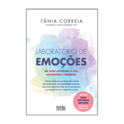 Capa do livro 'Laboratório de Emoções' com texto e manchas aquareladas coloridas