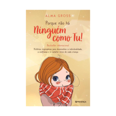 Capa de livro 'Porque não há Ninguém como Tu!' com ilustração de rapariga ruiva e cachecol vermelho.