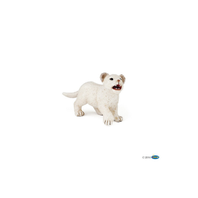 Figura de leão branco bebé em plástico sobre fundo branco