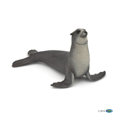Figura de foca cinzenta e branca de plástico com textura detalhada
