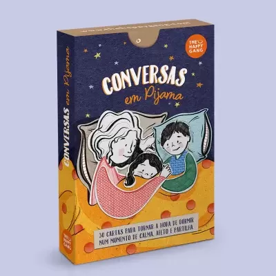 Caixa de cartas Conversas em Pijama com ilustração de família a dormir