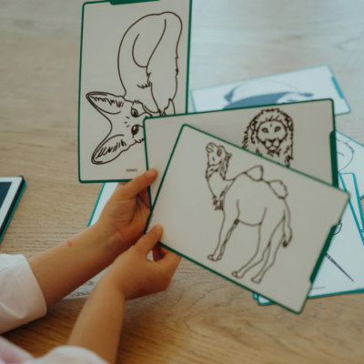 Cartas educativas com desenhos de animais em preto e branco