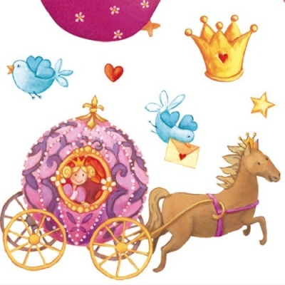 Ilustração infantil colorida de carruagem e cavalo