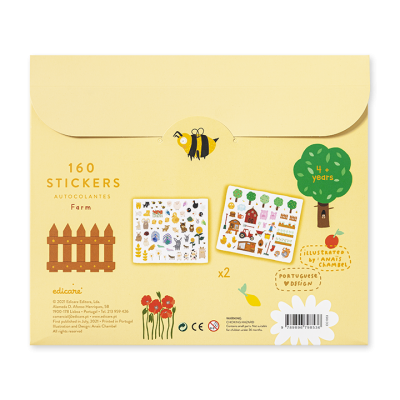 Pacote amarelo com 160 autocolantes de temática de quinta