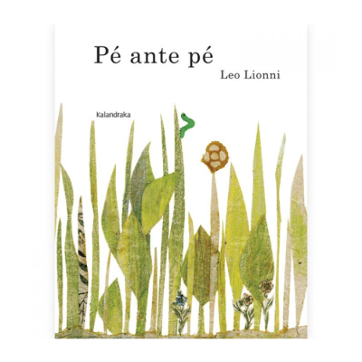 Livro 'Pé ante pé' com ilustração de folhas verdes e amarelas