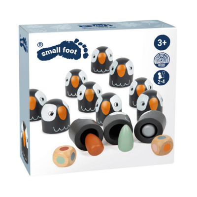 Jogo de tabuleiro Small Foot com peças de pássaros, dados de madeira e embalagem branca