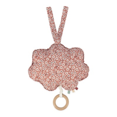 Chupeta para bebé rosa em tecido floral com argola de madeira