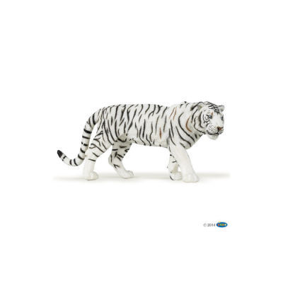 Figura de tigre branco com riscas pretas sobre fundo branco