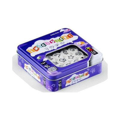 Caixa metálica azul para crianças com saco branco com desenhos pretos visível