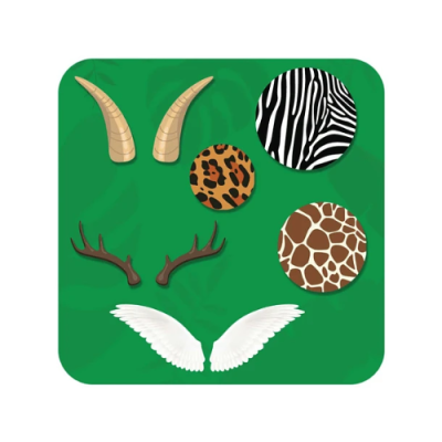 Autocolantes de chifres e asas com padrões animais sobre fundo verde