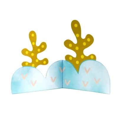 Decoração de mesa azul e dourada em papel/cartolina dobrável