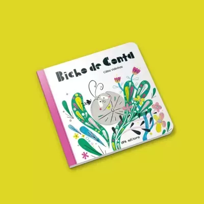 Livro infantil Bicho de Genta com capa branca, lombada rosa e ilustração de rato e plantas coloridas