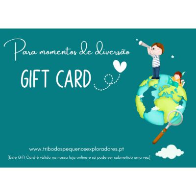Gift card com ilustração de crianças em globo terrestre e texto informativo