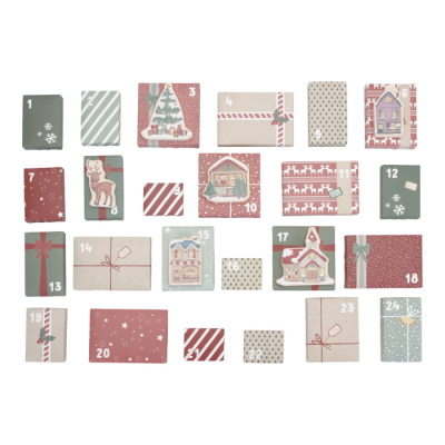 Caixas e envelopes decorativos de Natal numerados em tons pastel