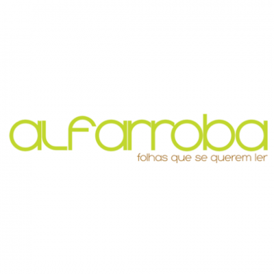 Logotipo alfarroba com o texto 'folhas que se querem ler'