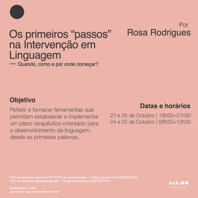 Texto sobre curso na intervenção em linguagem com fundo rosa claro