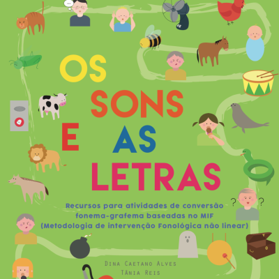 Capa de livro educativa com título colorido e ilustrações de animais e pessoas em fundo verde claro