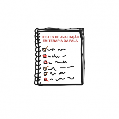 Caderno branco em espiral com título em vermelho e caixas de verificação marcadas