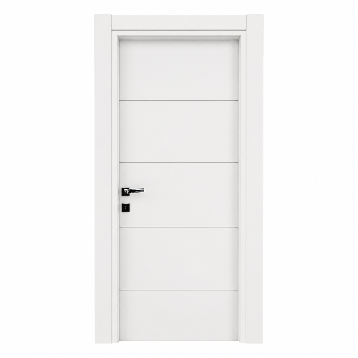 Porta Interior ADOKAPI ADO7400 ML White | Série Cedrus Porta interior branca com painéis horizontais e puxador cromado preto