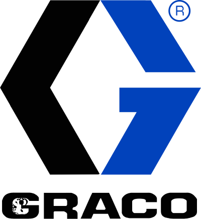 Logótipo com símbolo gráfico preto e azul e texto GRACO em preto